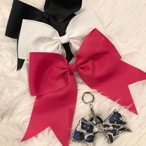 Set of black, white & pink cheer bows + keychain